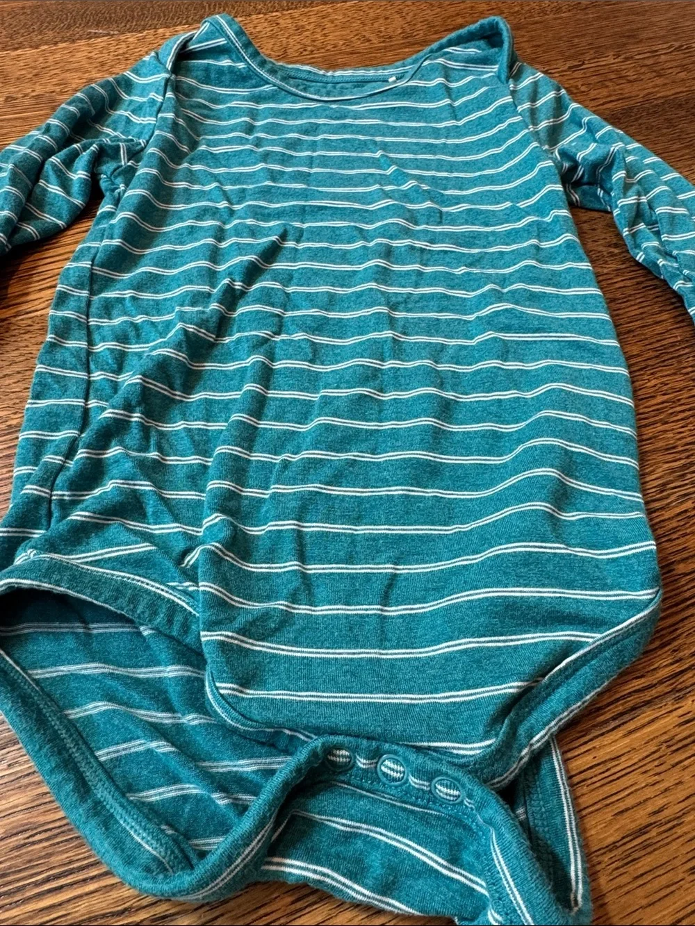Long Sleeve One-Piece Bodysuit in Teal Stripes